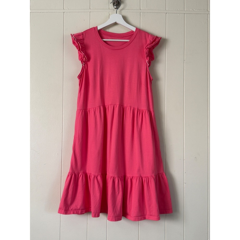 Kate Spade Womens‎ Cottage Pink Tiered Ruffle Sleeve Cotton Dress Size L Preppy
